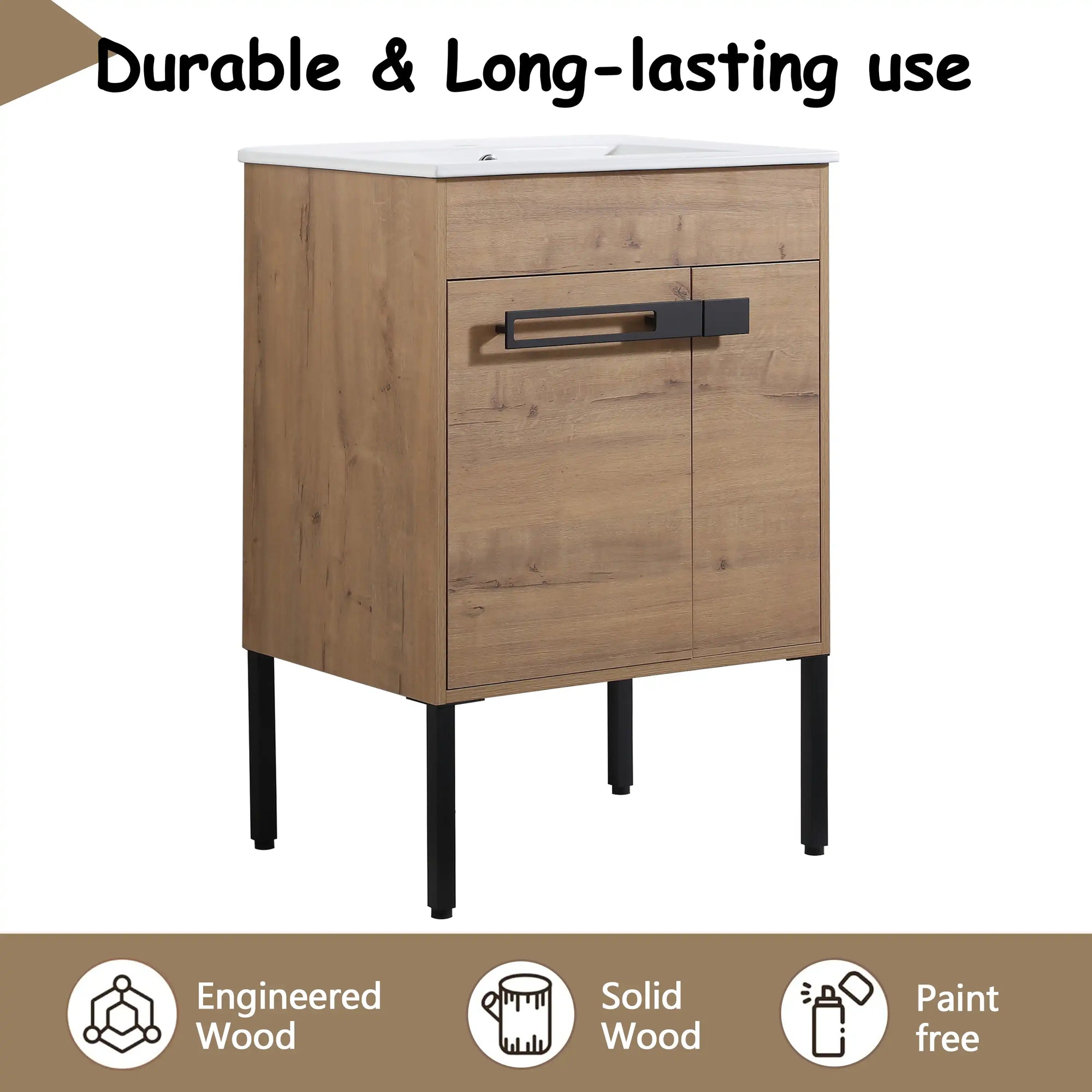 24" freestanding bathroom vanity with sink made of durable engineered wood with solid wood structure | Ace Decor