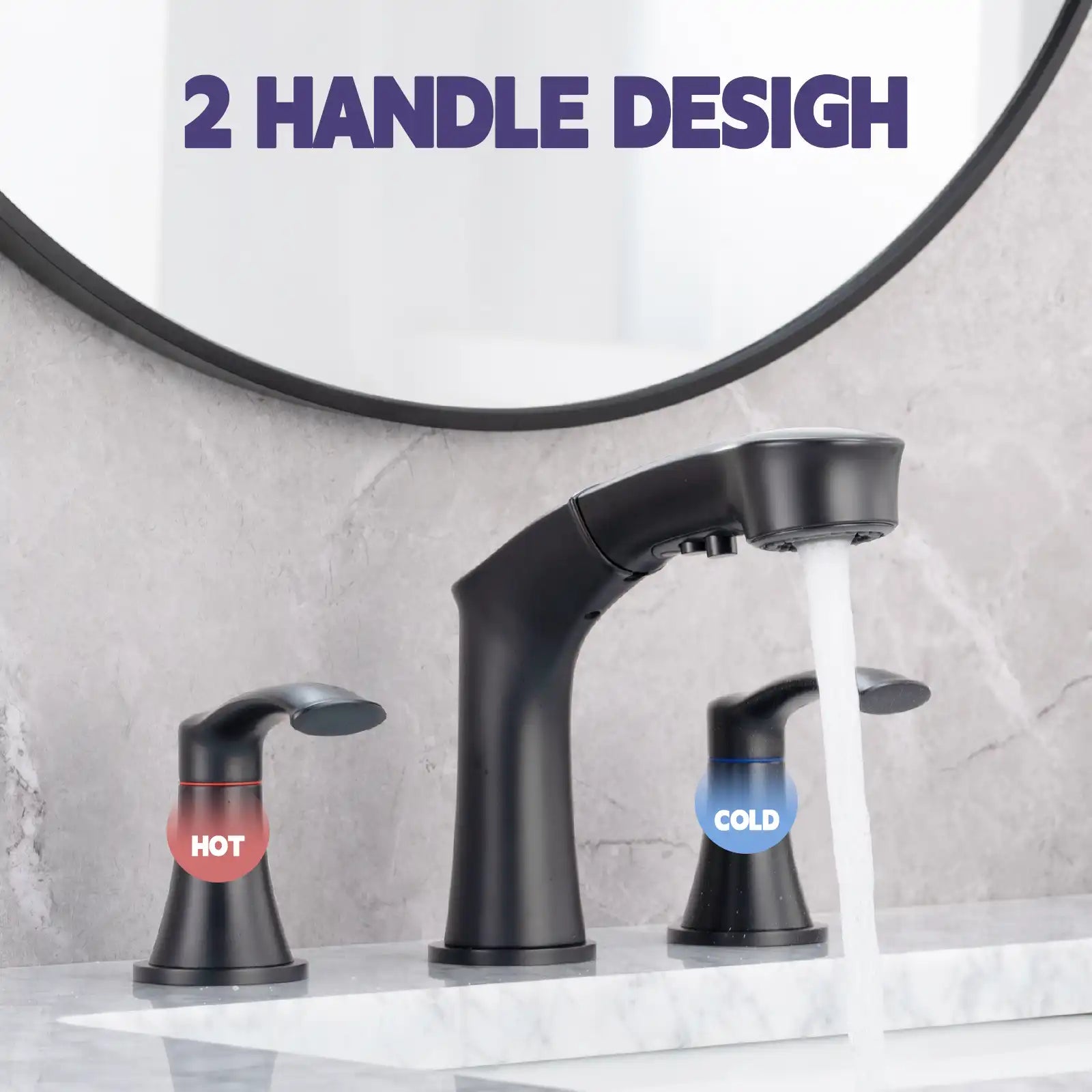 Harbor Series Black Faucet Bathroom – Pull-Out Sprayer with 2 Handles