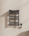 Minimalist gray 18 x 27 hot towel warmer with LED touch control and plug-in design | Ace Decor