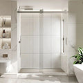 Modern bathroom with a sleek frameless 60 x 76 shower door, glass sliding design, and minimalist white marble tile walls | Ace Decor