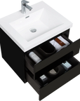 Floating Bathroom Vanity with Resin Top Basin & Soft Close Drawers - Modern Wall-Mounted Storage Cabinet color: Black