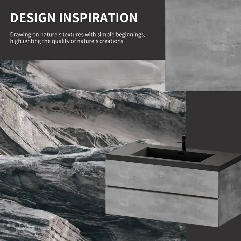 23''-47'' Floating Dark Grey Corner Vanity with Matte Black Sink - 2 Soft Close Drawers
