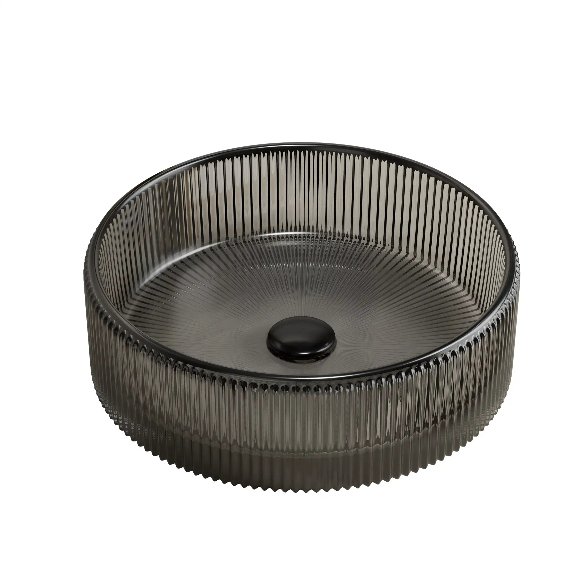 Top view of a 14 inch black bathroom sink featuring a fluted glass round basin | Ace Decor