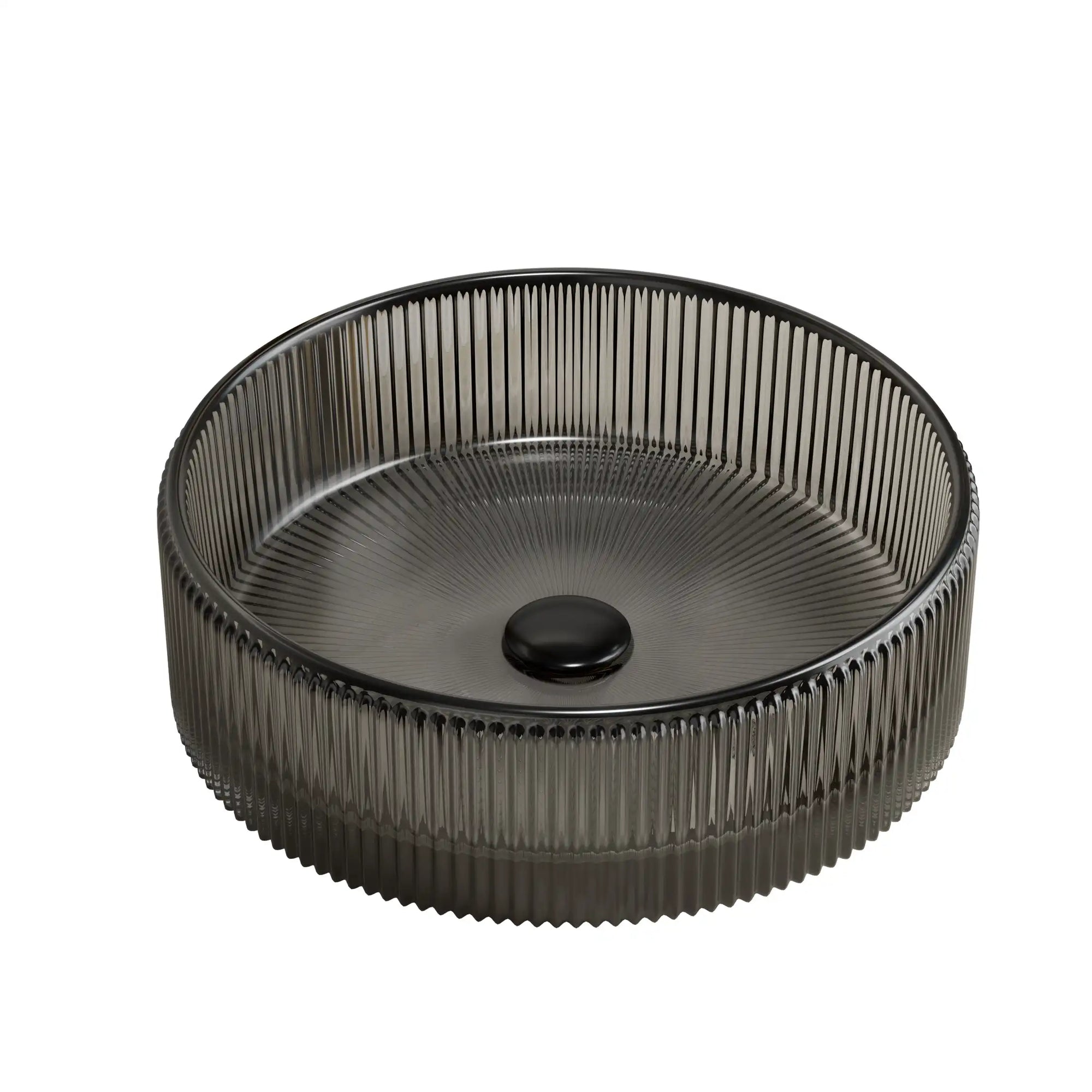 Top view of a 14 inch black bathroom sink featuring a fluted glass round basin | Ace Decor