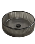 Top view of a 14 inch black bathroom sink featuring a fluted glass round basin | Ace Decor