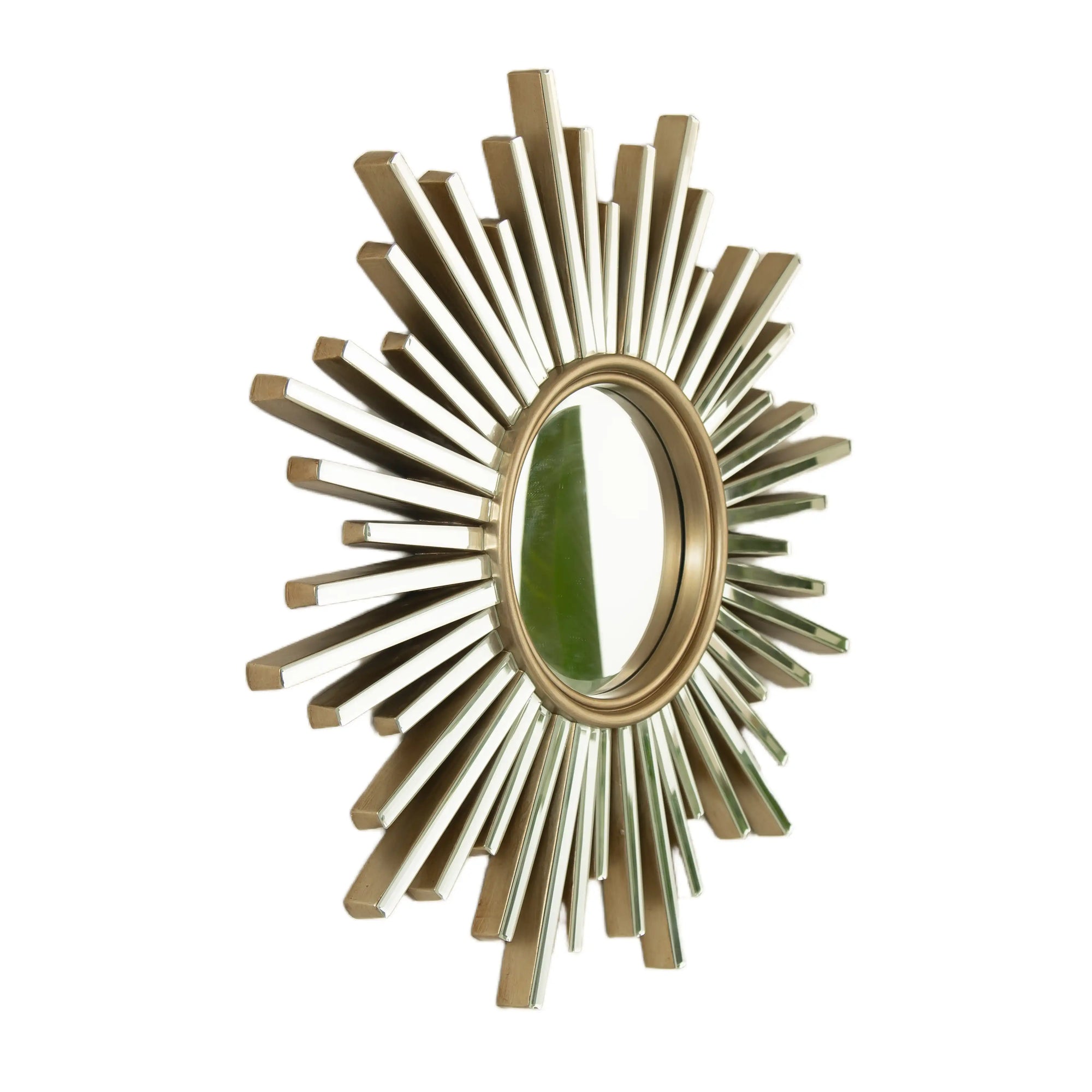 Side-angle close-up of 33&quot; modern large wall mirror showing layered sunburst frame | Ace Decor