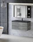 Floating Bathroom Vanity with Quartz Sand Basin and Soft Close Drawers color: Grey