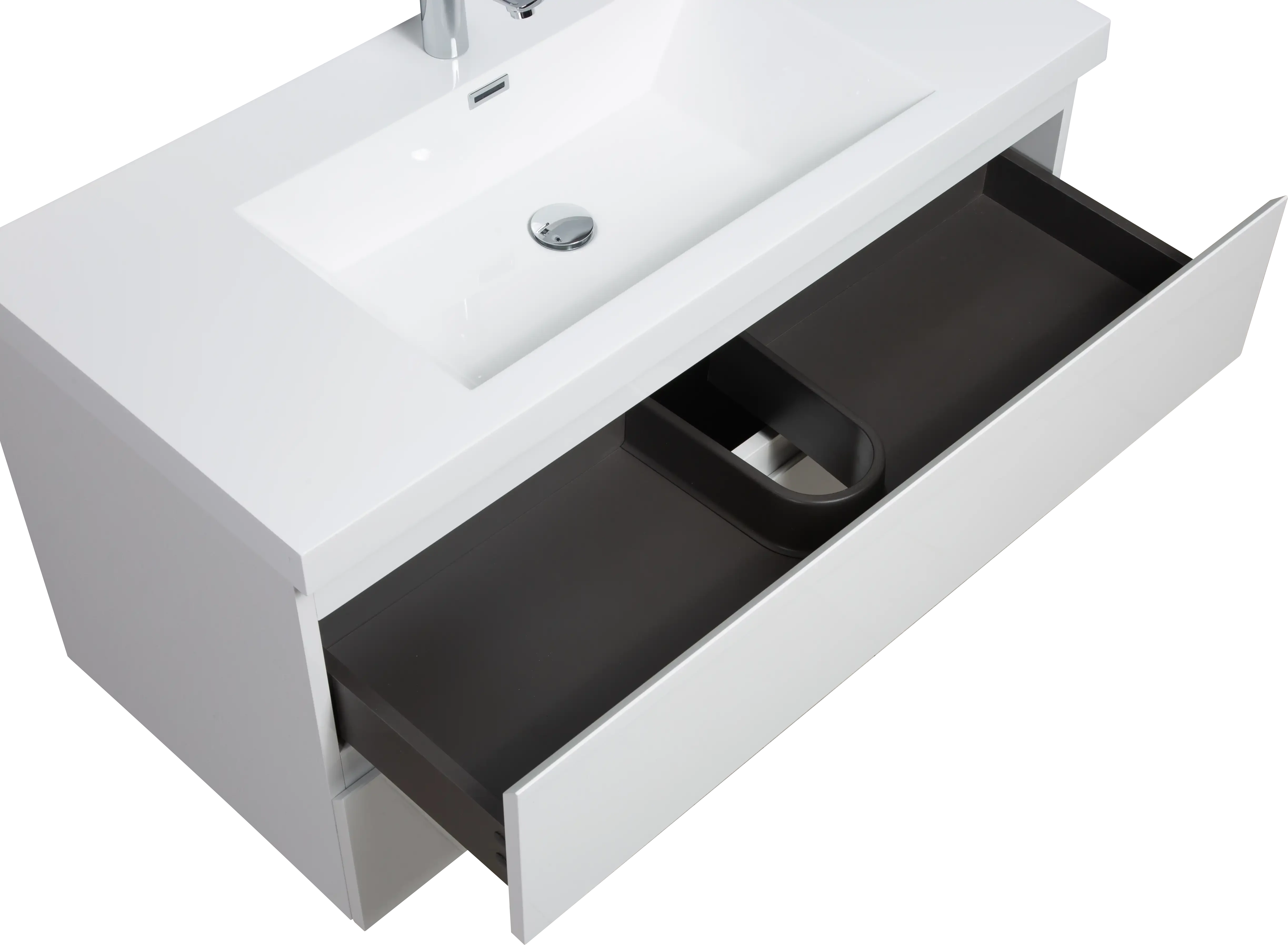 Floating Bathroom Vanity with Resin Top Basin & Soft Close Drawers - Modern Wall-Mounted Storage Cabinet color: White