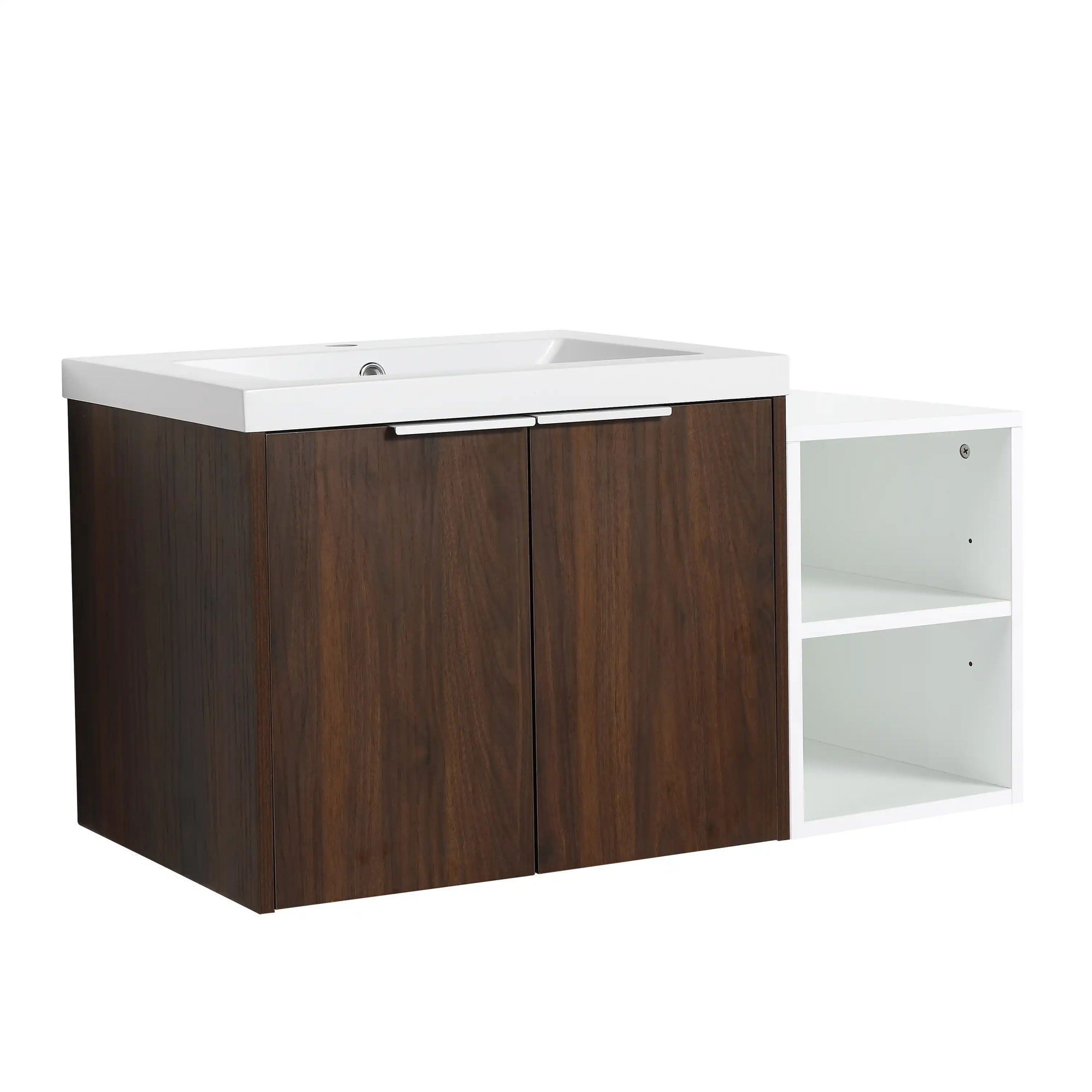 Monterey Series 36" Floating Bathroom Vanity in California Walnut with Side Cabinet and Integrated Sink