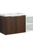 Monterey Series 36" Floating Bathroom Vanity in California Walnut with Side Cabinet and Integrated Sink