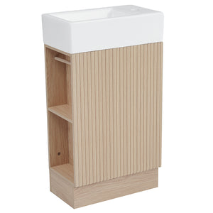 18.6" Natural Oak Bathroom Vanity Cabinet with Sink And Two-tier Shelf