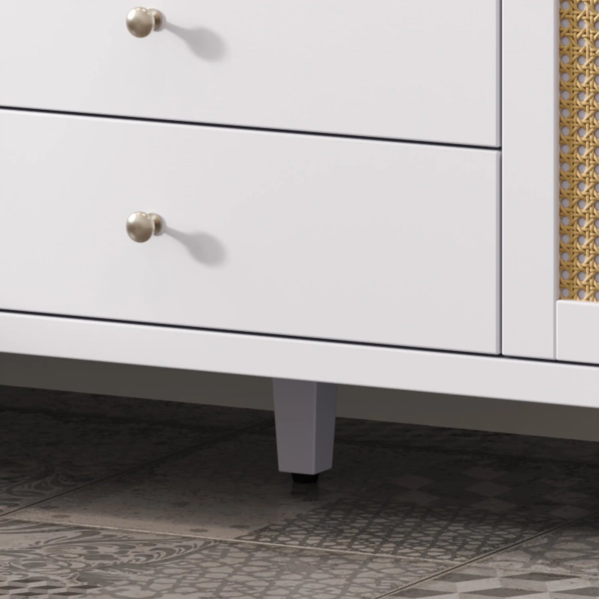 Close-up of sturdy vanity legs and cabinet base, designed for enhanced stability and long-lasting support | Ace Decor