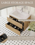 Oakmere Series 30" Natural Oak Bathroom Floating Vanity with Resin Sink & 2 Soft-Close Drawers