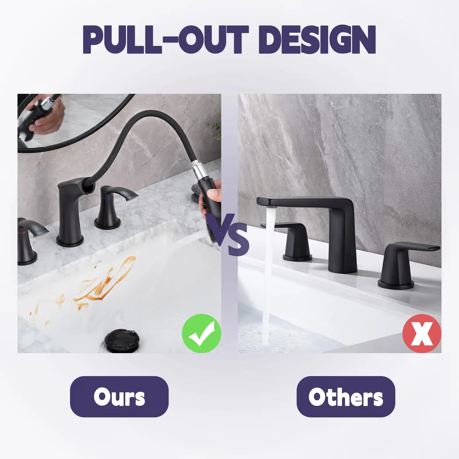 Harbor Series Black Faucet Bathroom – Pull-Out Sprayer with 2 Handles