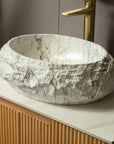 Astra Series 18" Oval Sculpted Resin Stone Vessel Basin - Marble White