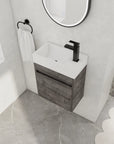 Aeris Series 18" Wall-Mounted Bathroom Vanity with Integrated Sink, Plaid Grey Oak
