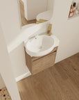 16" single floating bathroom vanity installed in a small modern bathroom space