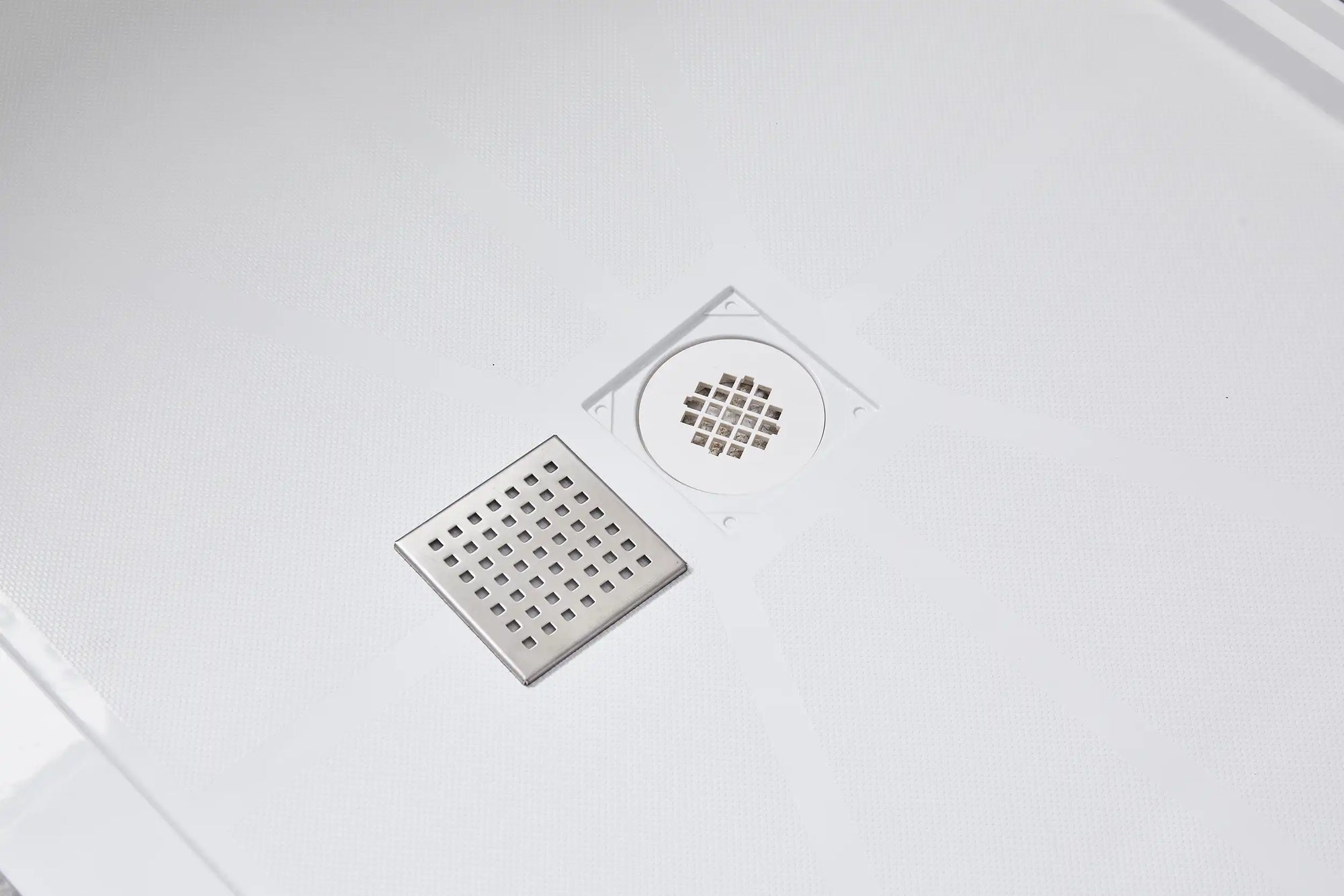 PVC shower drain with removable cover for easy hair collection and smooth drainage on anti-slip base | Ace Decor