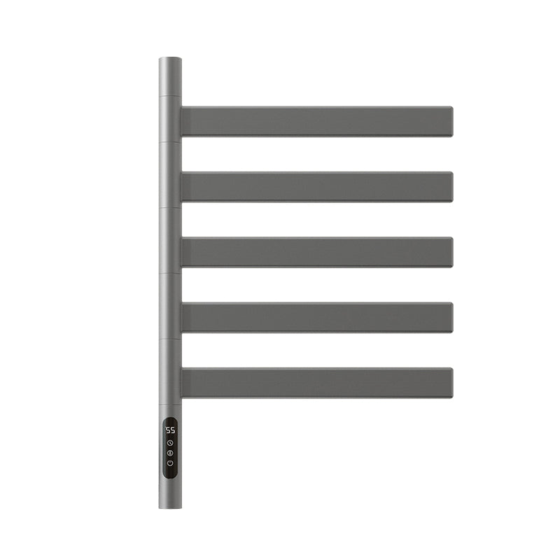 A modern wall-mounted heated towel rail with a digital control panel and sleek horizontal bars. | ACE DECOR