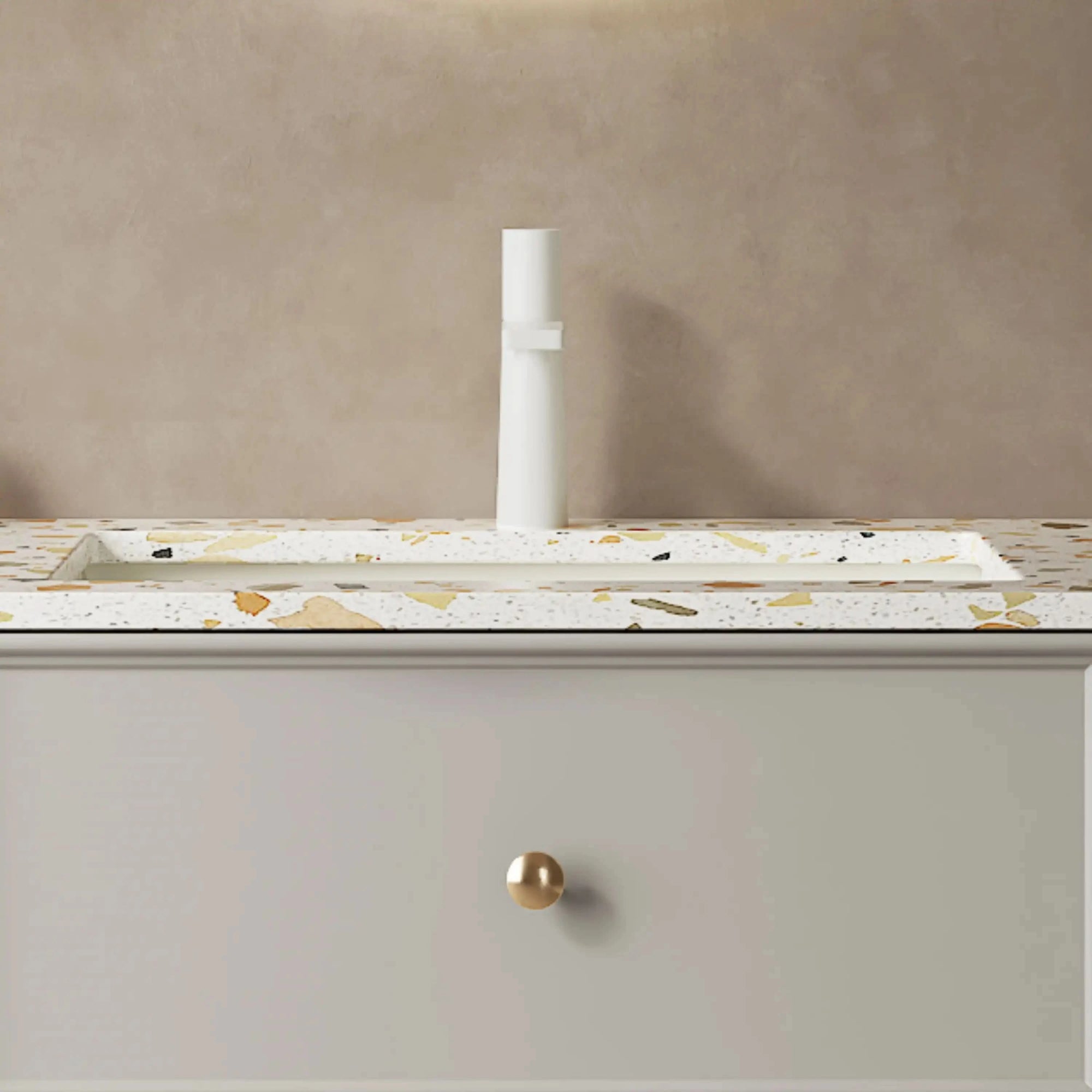 36/47&quot; x 20&quot; x 21&quot; Modern Wall-Mounted Bathroom Vanity with Terrazzo Top and Ceramic Sink color: Matte White+Grayish