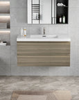 Floating Bathroom Vanity with Resin Top Basin & Soft Close Drawers - Modern Wall-Mounted Storage Cabinet color: Ash Grey