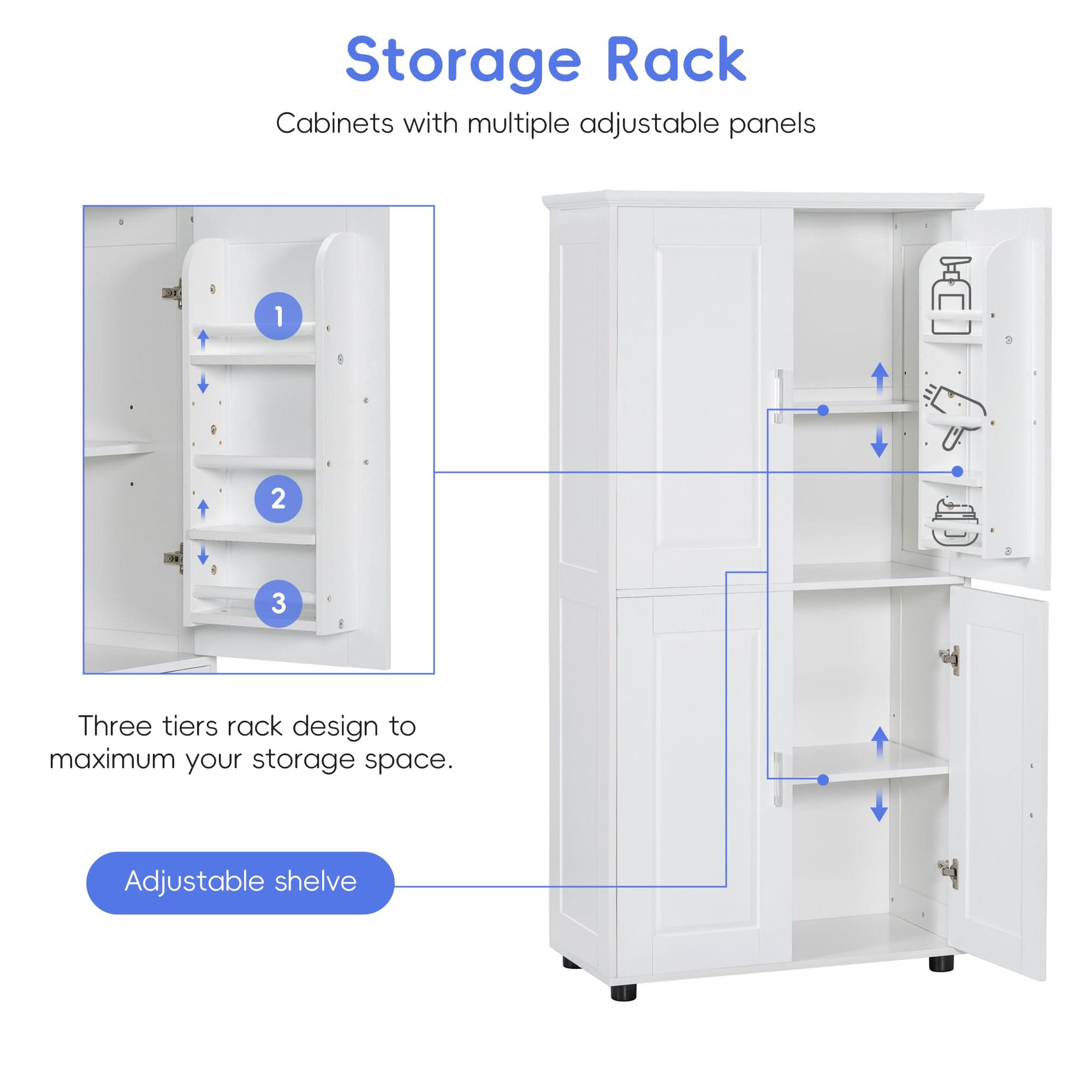 Bathroom Floor Storage Cabinet with 4 Doors color:white