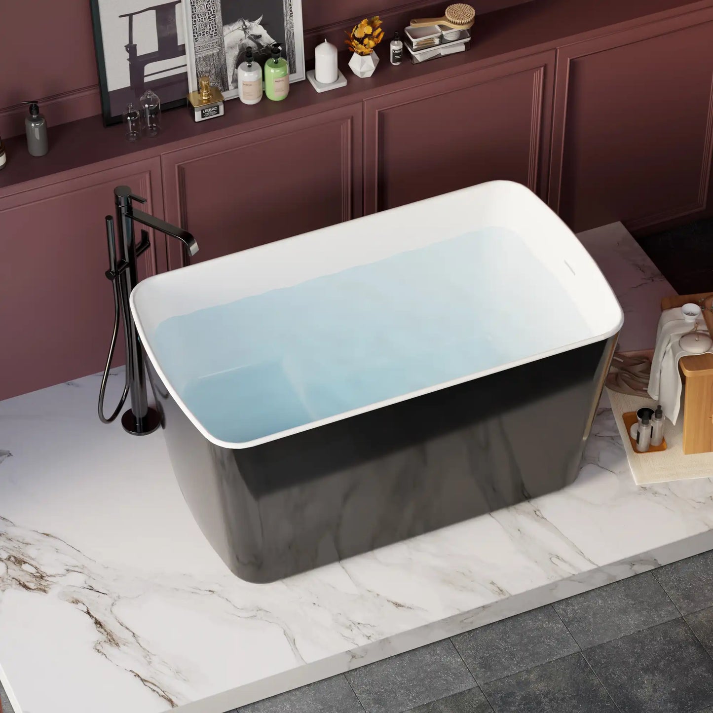 49"x28"Acrylic Square Japanese Style Freestanding Soaking Bathtub color: Black