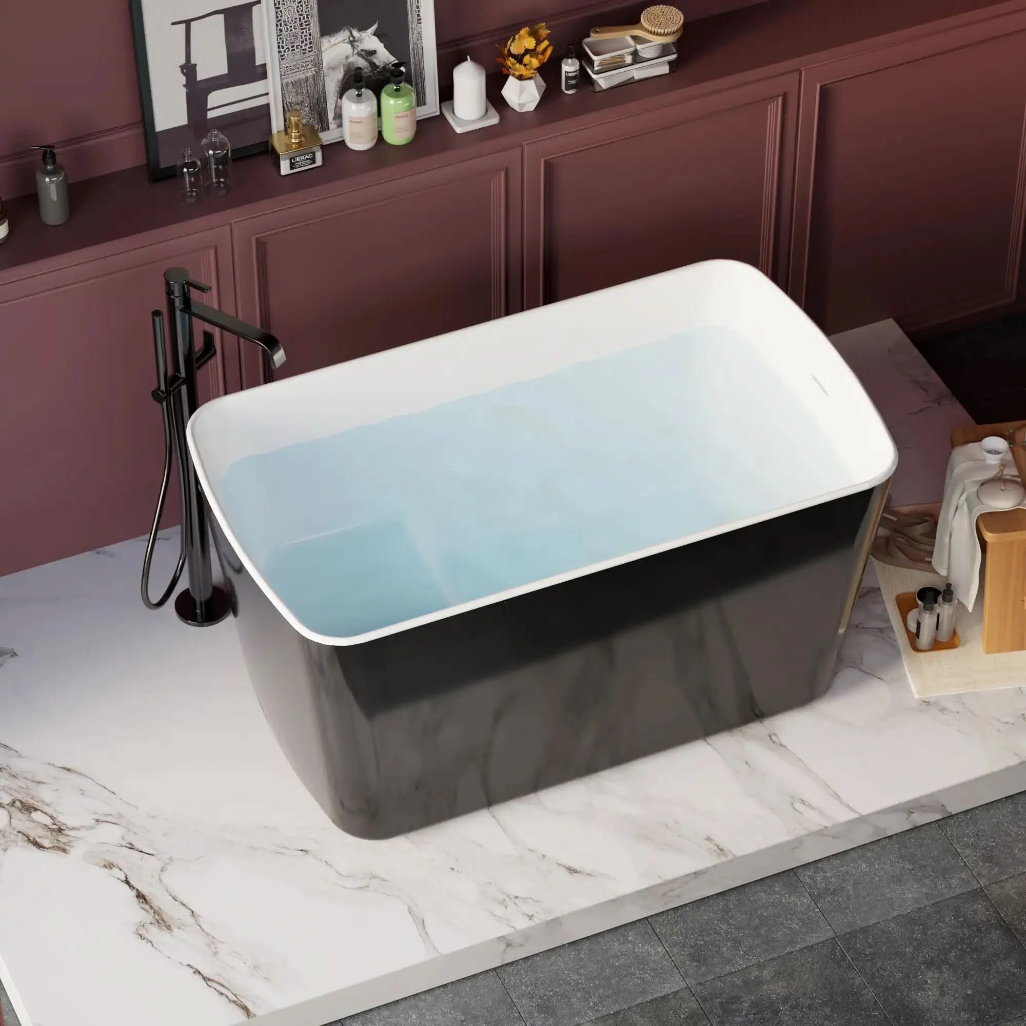 49&quot;x28&quot;Acrylic Square Japanese Style Freestanding Soaking Bathtub color: Black