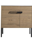 36" freestanding 36 inch bathroom vanity with oak finish cabinet, black metal handle, and slim metal legs | Ace Decor