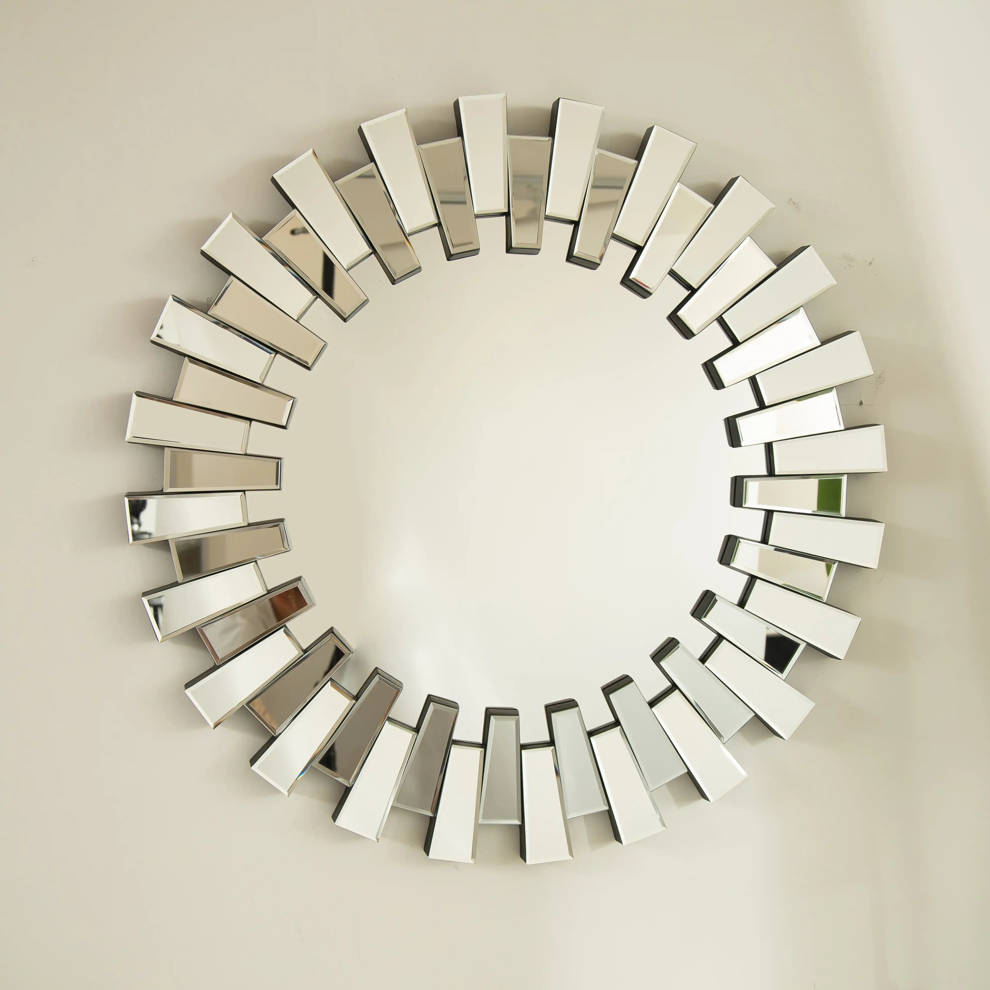Front view of 32 inch circle mirror vanity with reflective beveled frame | Ace Decor