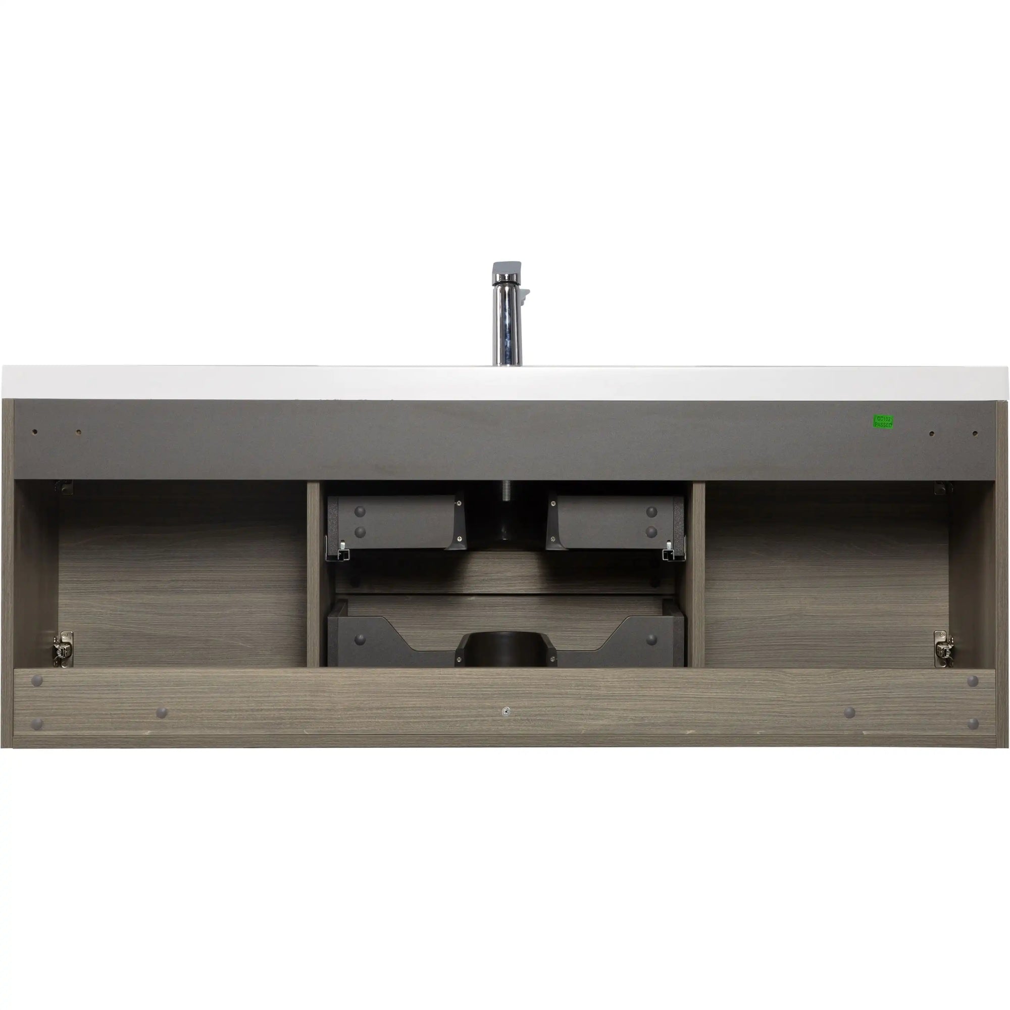 59 inch vanity single sink ash grey floating bathroom vanity front interior view | Ace Decor