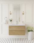 Oakmere Series 36" Natural Oak Bathroom Floating Vanity with Resin Sink & 2 Soft-Close Drawers