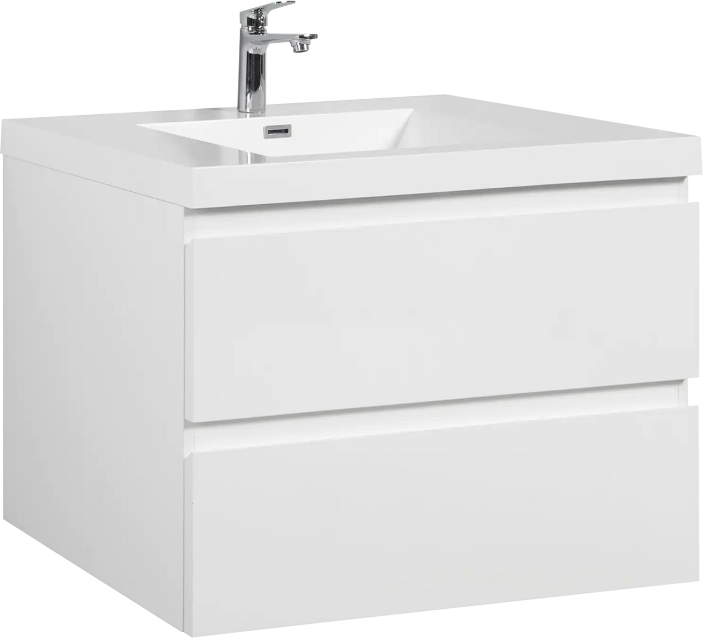 Floating Bathroom Vanity with Resin Top Basin & Soft Close Drawers - Modern Wall-Mounted Storage Cabinet color: Glossy White