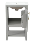 20" grey vanity bathroom unit with door storage rack open | Ace Decor