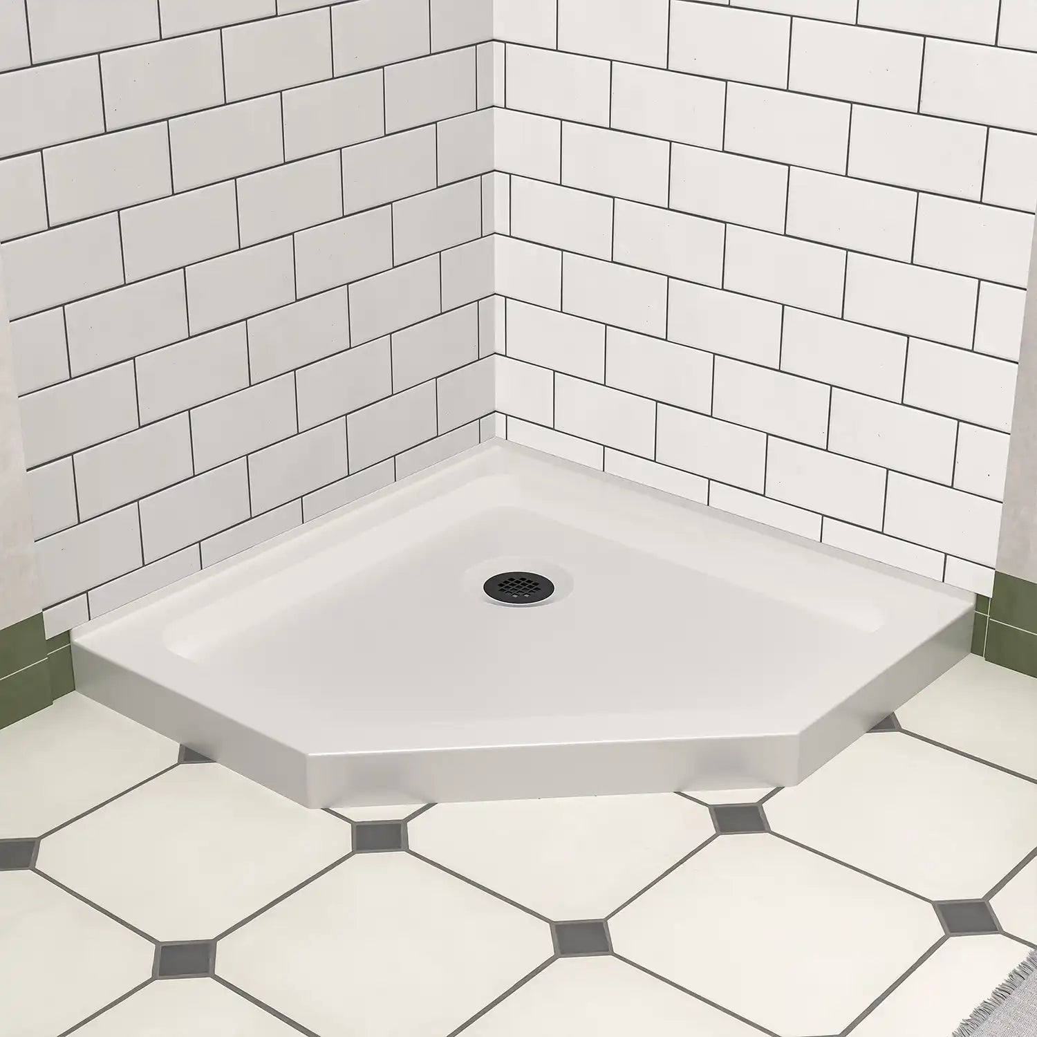 Corner Drain Neo-Angle Shower Base for Tile color:White