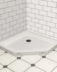 Corner Drain Neo-Angle Shower Base for Tile color:White