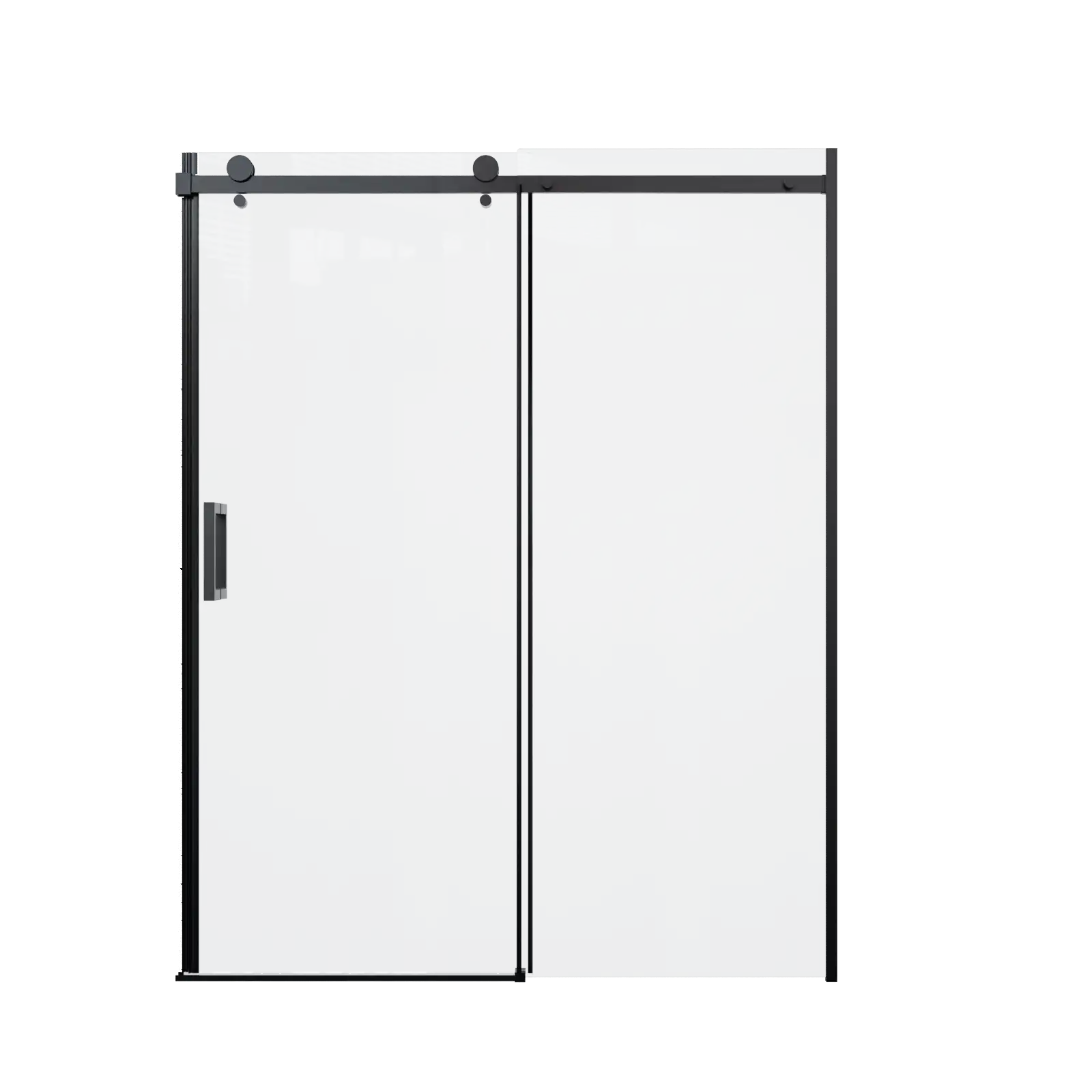 60‘’ x 74&#39;&#39; Black Frameless Single Sliding Shower Door - Quiet Glide, Stainless Steel Rail, 8mm Glass
