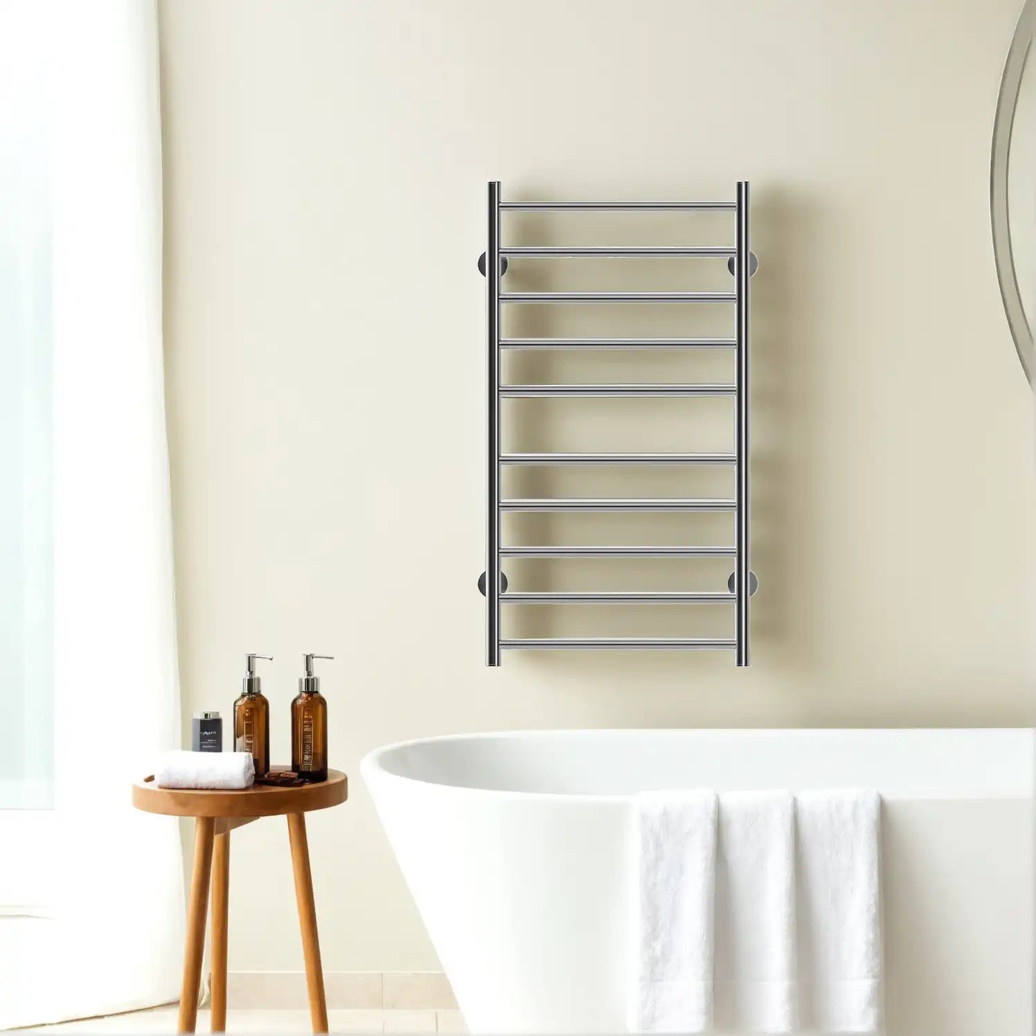 Silver Electric Heated Towel Rack - Wall-Mounted Towel Warmer with 10 Stainless Steel Bars color: Silver