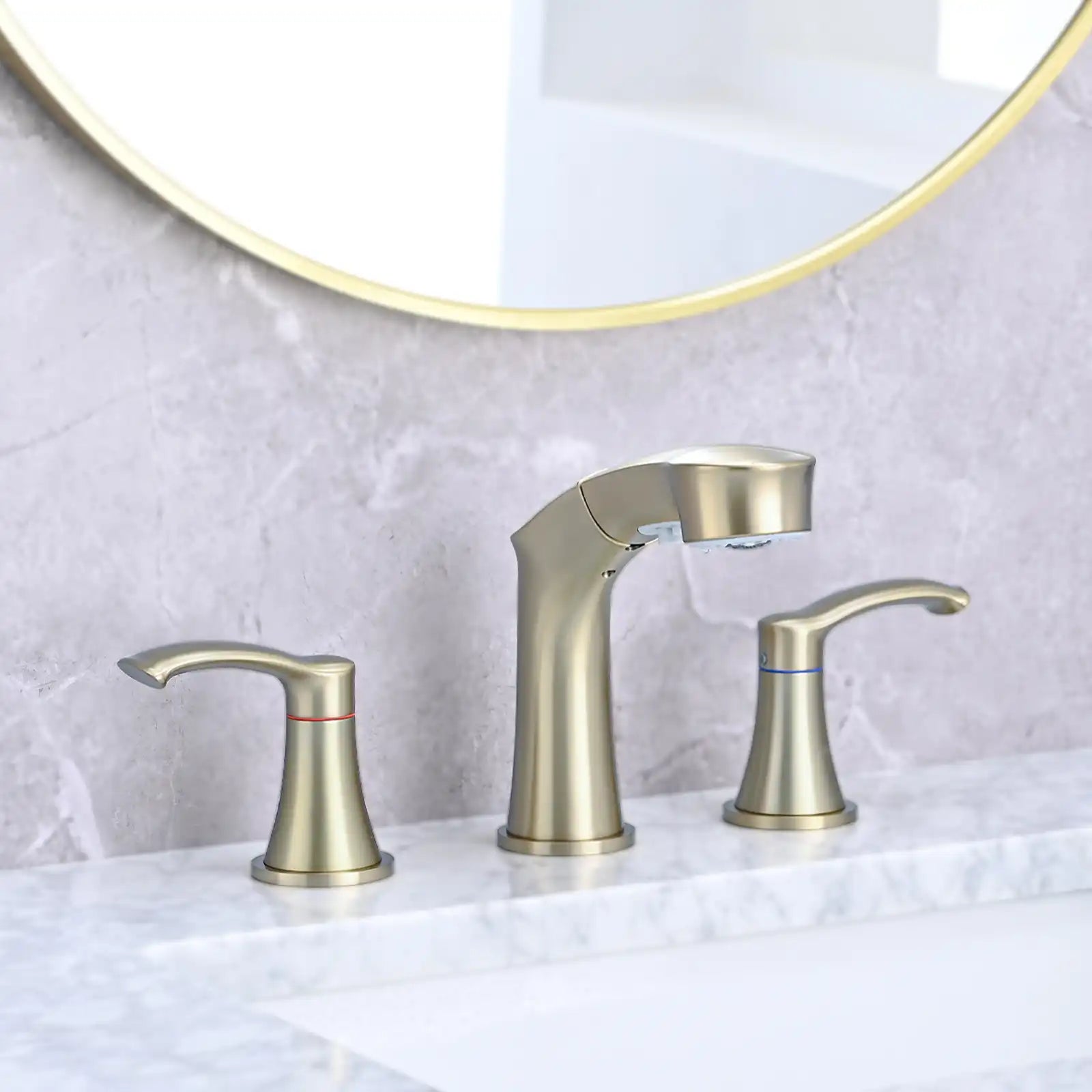 Harbor Series Brushed Gold Faucet Bathroom – Pull-Out Sprayer with 2 Handles