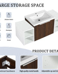 Monterey Series 48" Floating Bathroom Vanity in California Walnut with Double Side Cabinets and Integrated Sink