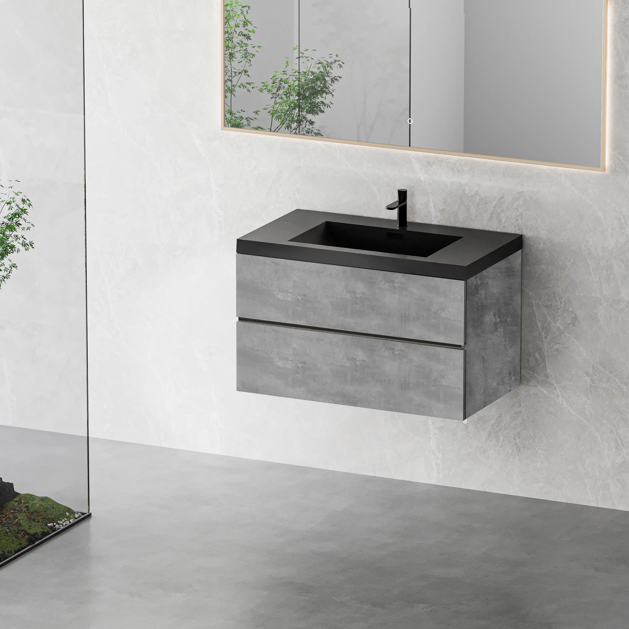 23&#39;&#39;-47&#39;&#39; Floating Dark Grey Corner Vanity with Matte Black Sink - 2 Soft Close Drawers