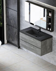 Floating Bathroom Vanity with Quartz Sand Basin and Soft Close Drawers color: Grey