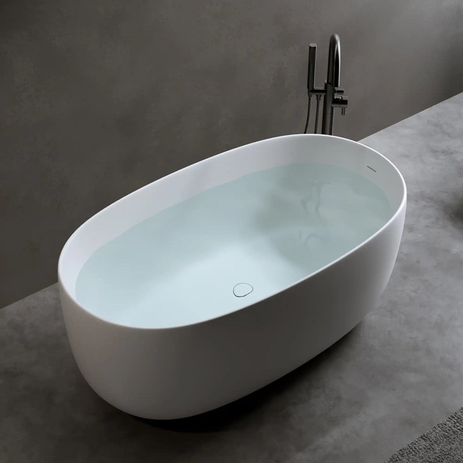 47" Compact Solid Surface Resin Bathtub with Pop-Up Drain & Overflow – Modern & Affordable for Small Spaces color: Matte White