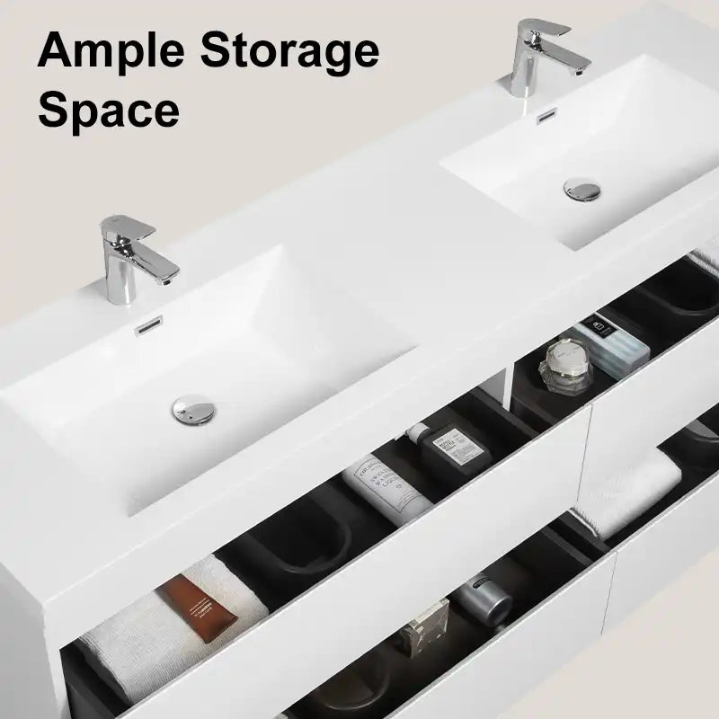 71 X 20 Modern Floating Double Sink Bathroom Vanity - Wall Mounted Storage Cabinet color: White