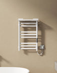 18 x 27 white hot towel warmer for home wall-mounted beside bathtub with LED control panel | Ace Decor