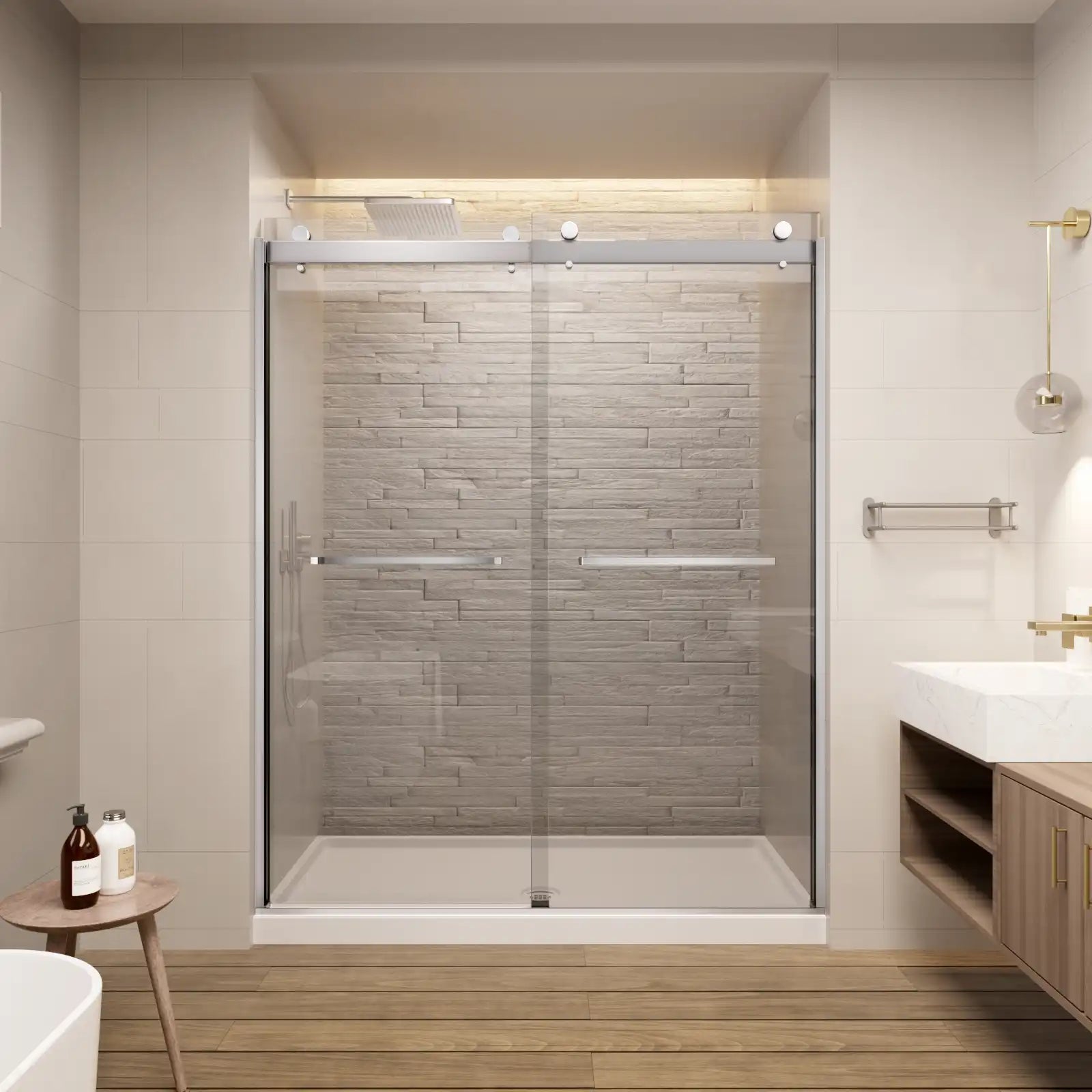 Semi-Frameless glass Shower door color:chrome