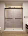 Semi-Frameless glass Shower door color:matte black