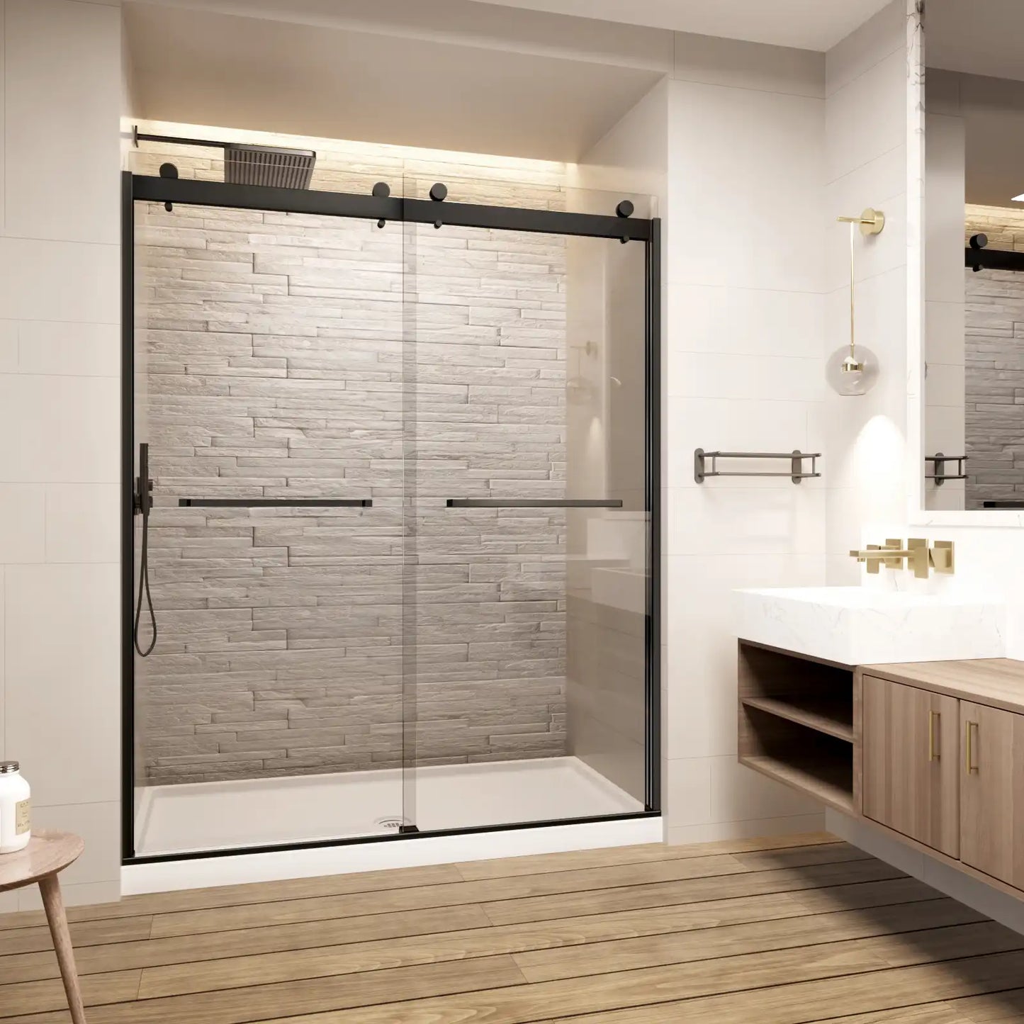 Semi-Frameless glass Shower door color:matte black