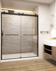 Semi-Frameless glass Shower door color:matte black