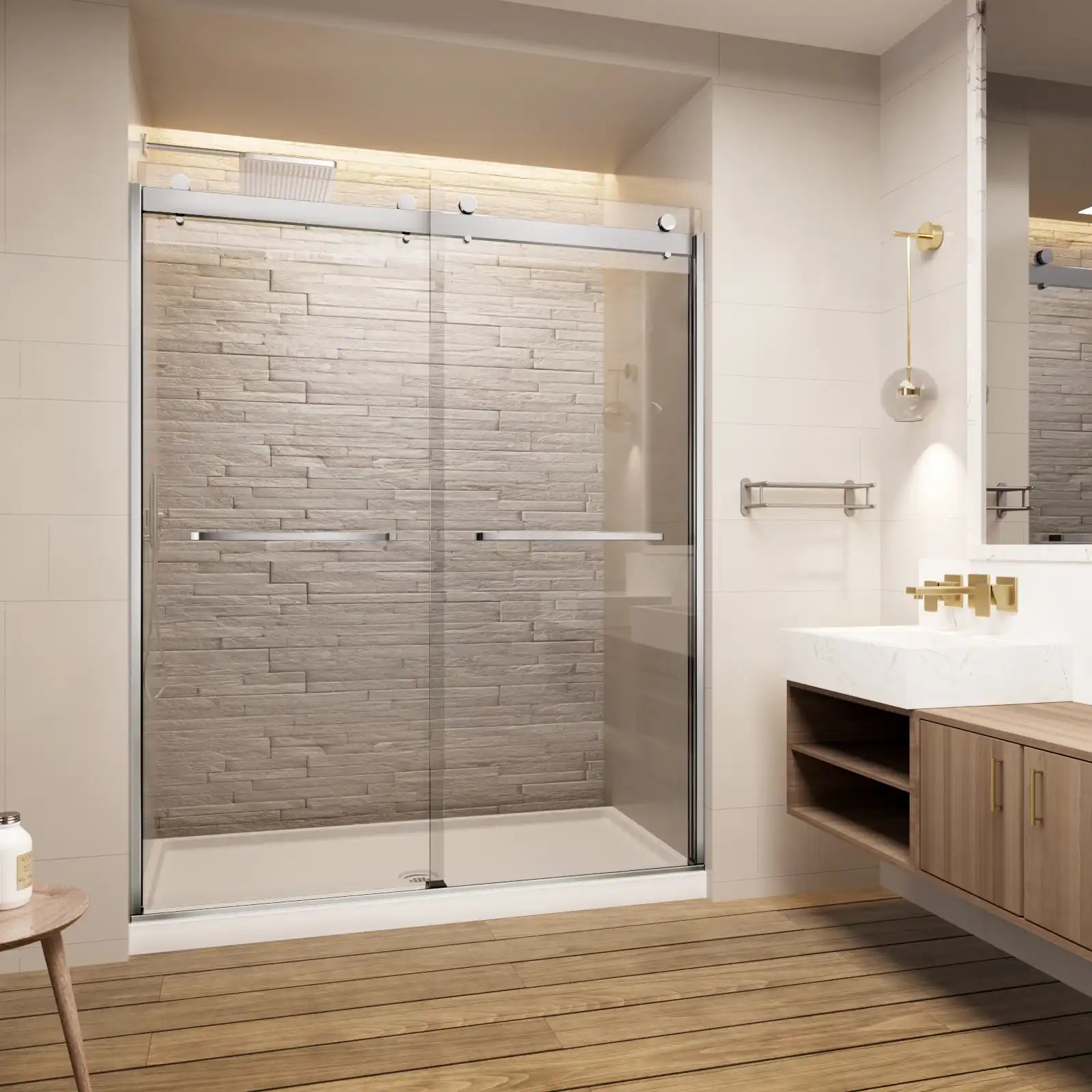 Semi-Frameless glass Shower door color:chrome